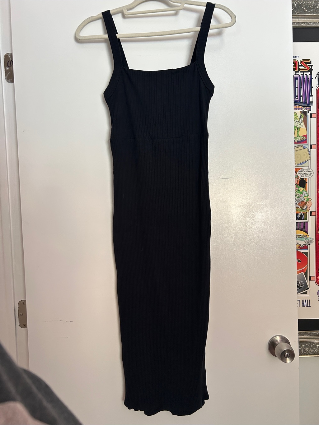 Good American '90s Black Ribbed Square Neck Bodycon Midi Dress